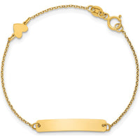 14K Yellow Gold Polished Heart and Plate 5.5" Baby/Child ID Bracelet with Engravable Plate by Oro Pregiato