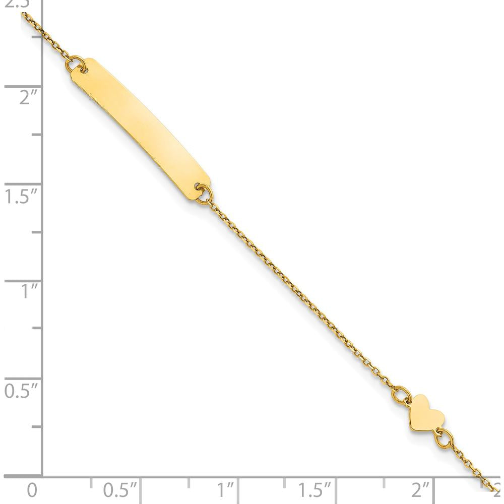 14K Yellow Gold Polished Heart and Plate 5.5" Baby/Child ID Bracelet with Engravable Plate by Oro Pregiato
