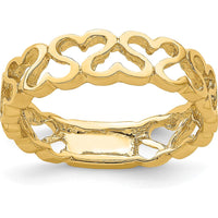 14K Yellow Gold Polished Heart Band Ring - Elegant Patterned Design by 0