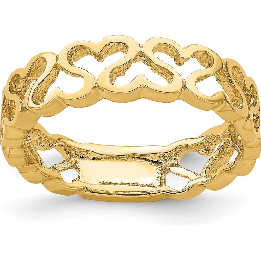 14K Yellow Gold Polished Heart Band Ring - Elegant Patterned Design by 0