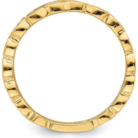 14K Yellow Gold Polished Heart Band Ring - Elegant Patterned Design by 0