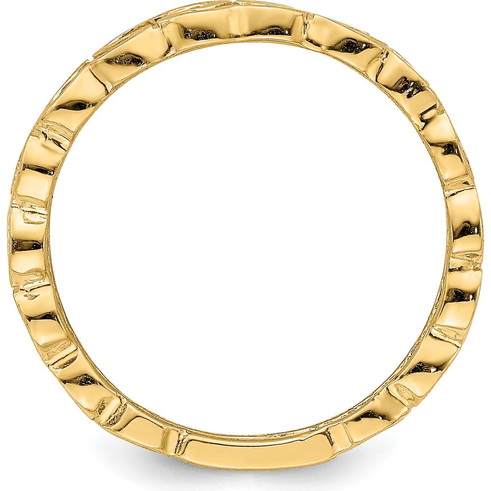 14K Yellow Gold Polished Heart Band Ring - Elegant Patterned Design by 0