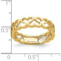 14K Yellow Gold Polished Heart Band Ring - Elegant Patterned Design by 0