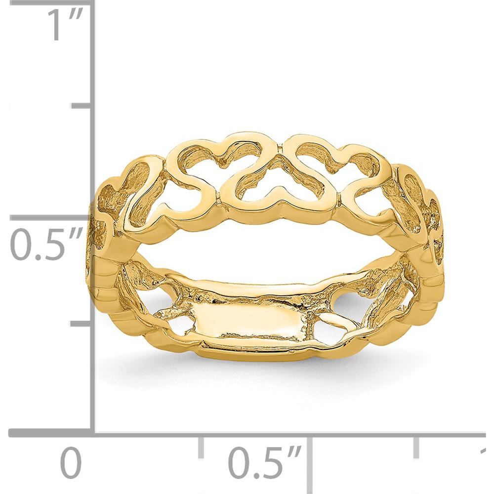 14K Yellow Gold Polished Heart Band Ring - Elegant Patterned Design by 0