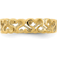 14K Yellow Gold Polished Heart Band Ring - Elegant Patterned Design by 0