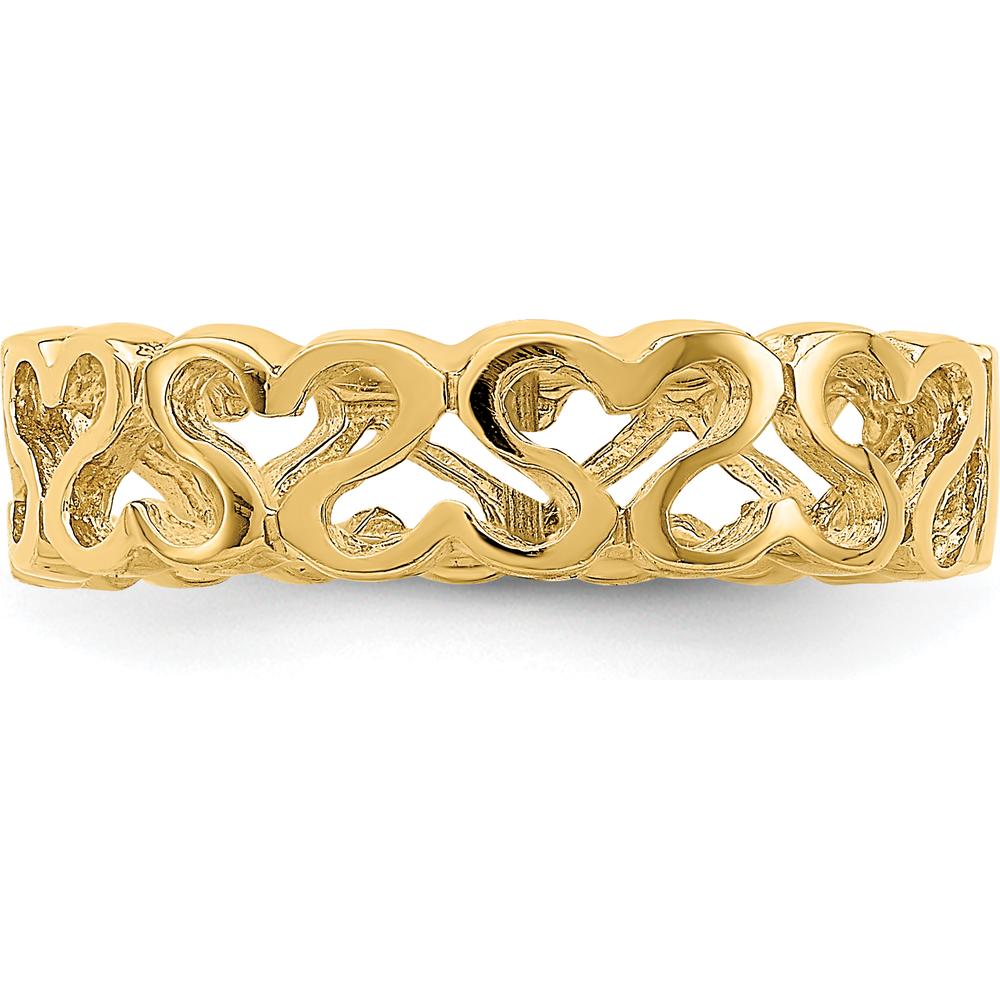 14K Yellow Gold Polished Heart Band Ring - Elegant Patterned Design by 0