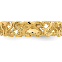 14K Yellow Gold Polished Heart Band Ring - Elegant Patterned Design by 0