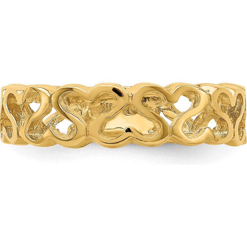 14K Yellow Gold Polished Heart Band Ring - Elegant Patterned Design by 0