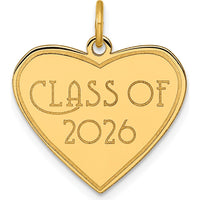 14K Yellow Gold Polished Heart Charm Pendant - Class of 2026 Engraving by Oro Pregiato