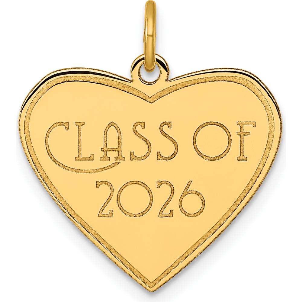 14K Yellow Gold Polished Heart Charm Pendant - Class of 2026 Engraving by Oro Pregiato