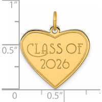 14K Yellow Gold Polished Heart Charm Pendant - Class of 2026 Engraving by Oro Pregiato