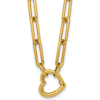 14K Yellow Gold Polished Heart Clasp 17.5" Paperclip Chain Necklace by 0