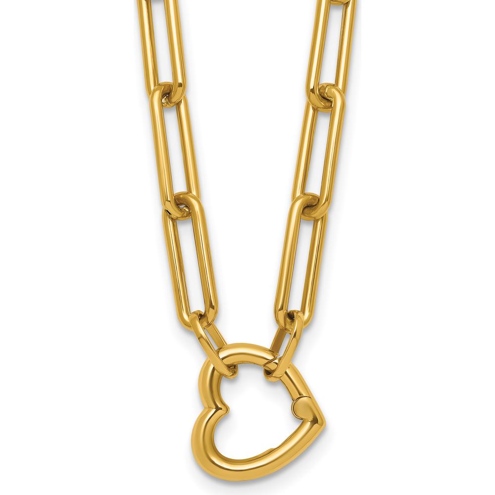 14K Yellow Gold Polished Heart Clasp 17.5" Paperclip Chain Necklace by 0