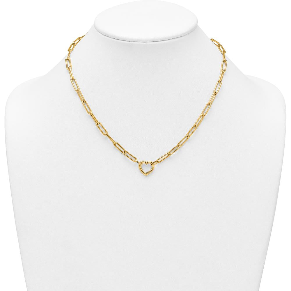 14K Yellow Gold Polished Heart Clasp 17.5" Paperclip Chain Necklace by 0