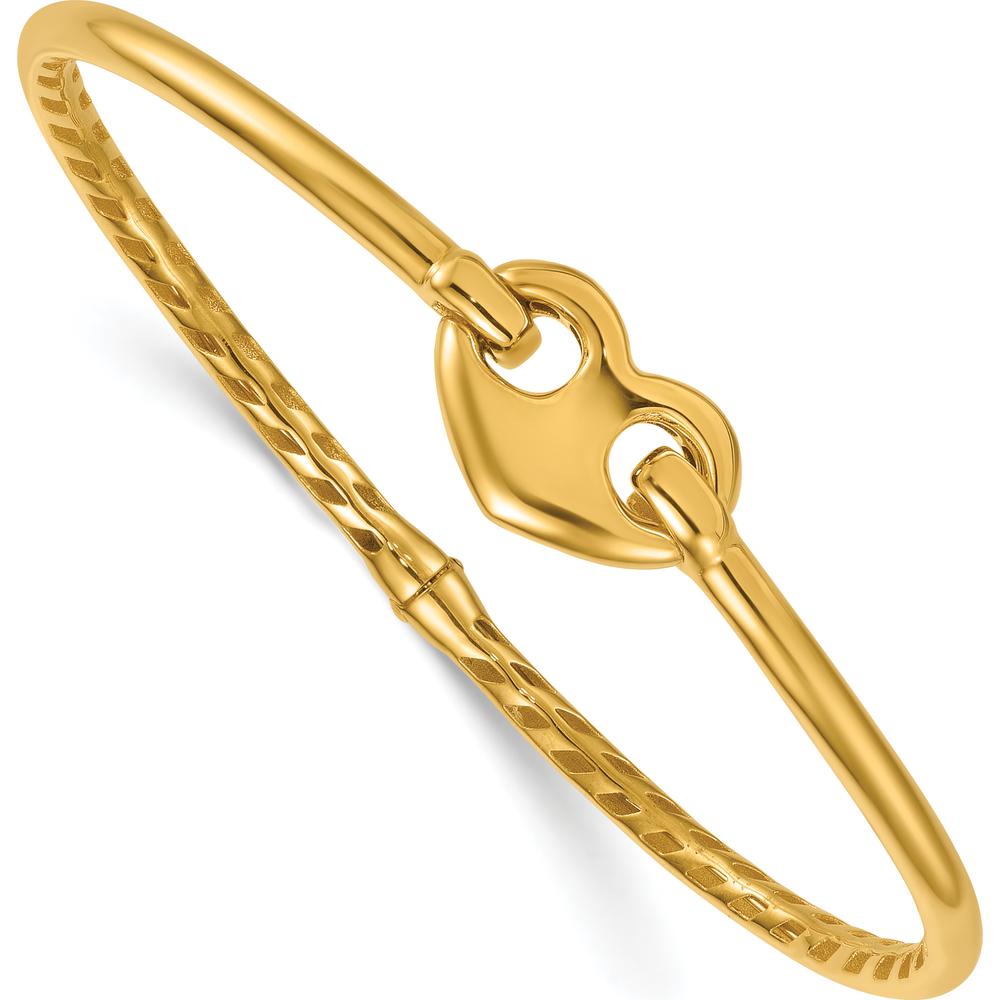 14K Yellow Gold Polished Heart Clasp Hinged Oval Bangle Bracelet by Oro Pregiato