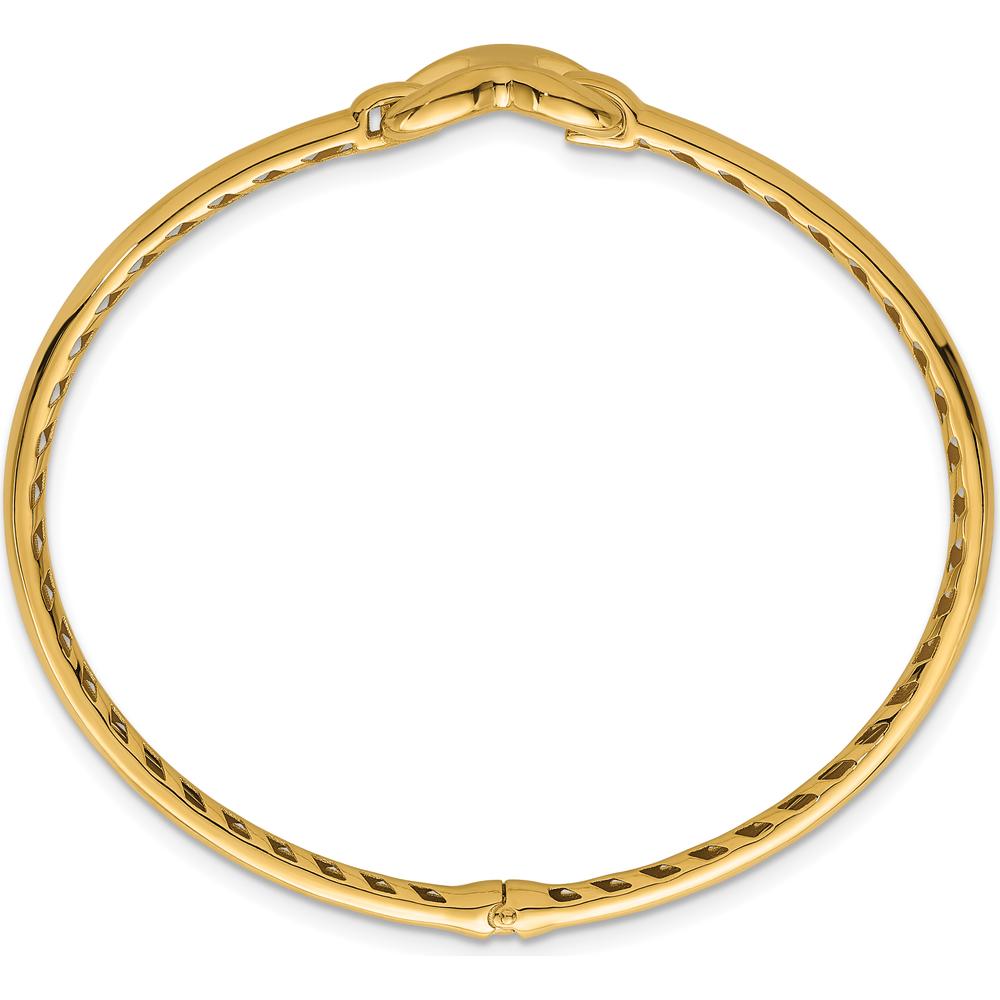 14K Yellow Gold Polished Heart Clasp Hinged Oval Bangle Bracelet by Oro Pregiato