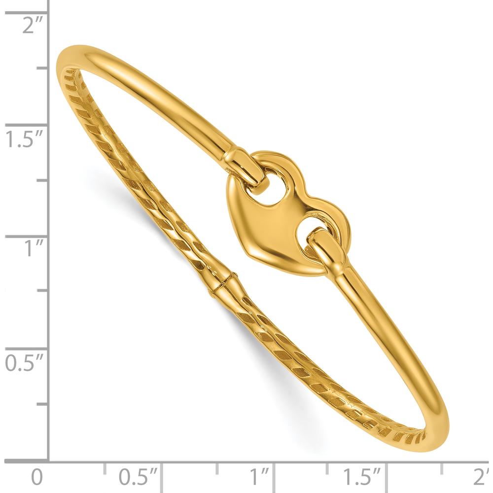 14K Yellow Gold Polished Heart Clasp Hinged Oval Bangle Bracelet by Oro Pregiato