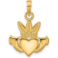 14K Yellow Gold Polished Heart Crown Pendant - 19mm Length by Oro Pregiato