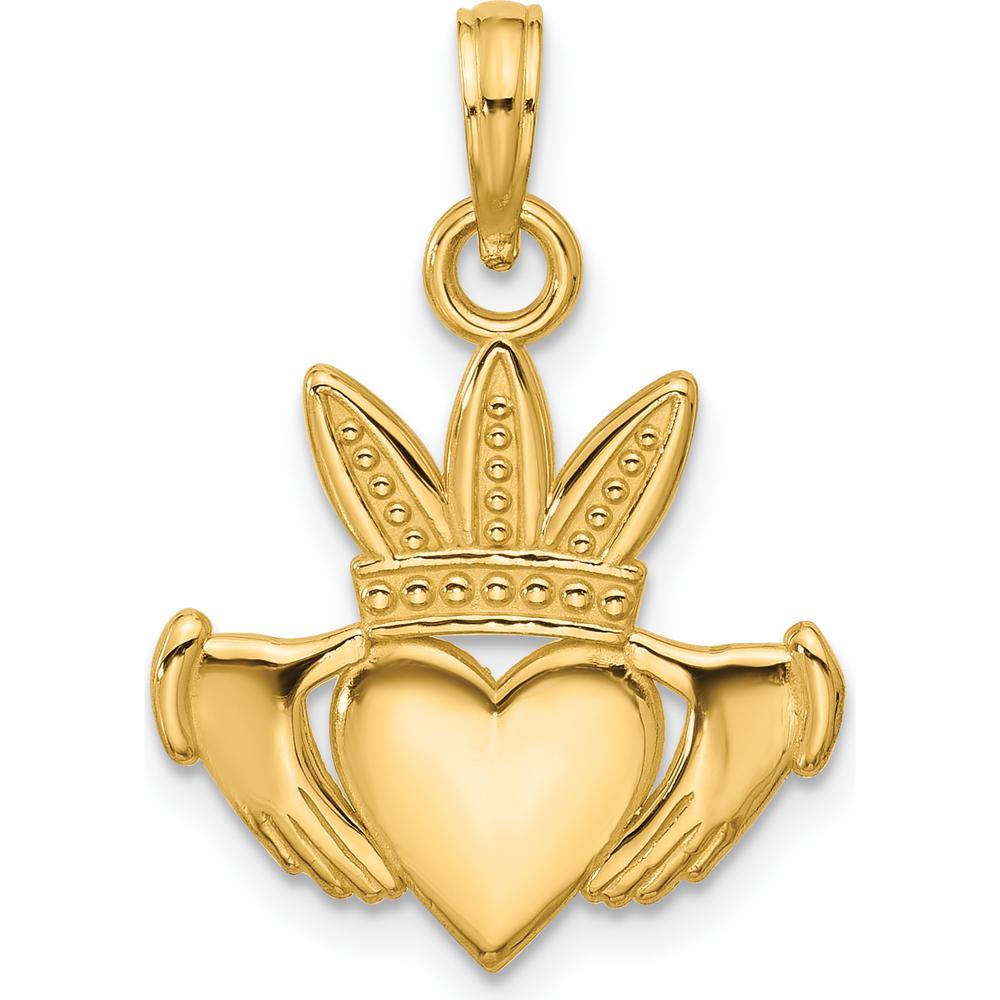 14K Yellow Gold Polished Heart Crown Pendant - 19mm Length by Oro Pregiato
