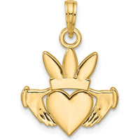 14K Yellow Gold Polished Heart Crown Pendant - 19mm Length by Oro Pregiato