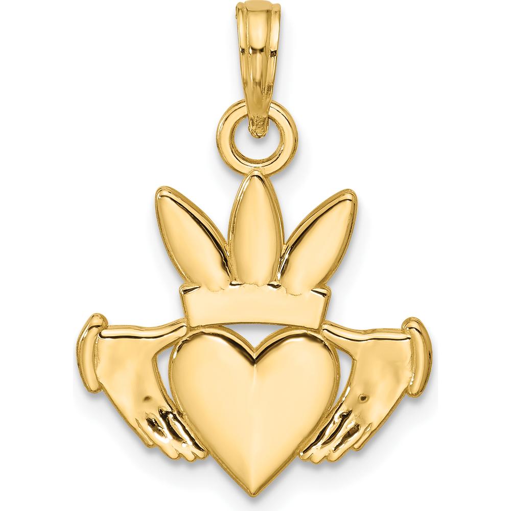 14K Yellow Gold Polished Heart Crown Pendant - 19mm Length by Oro Pregiato