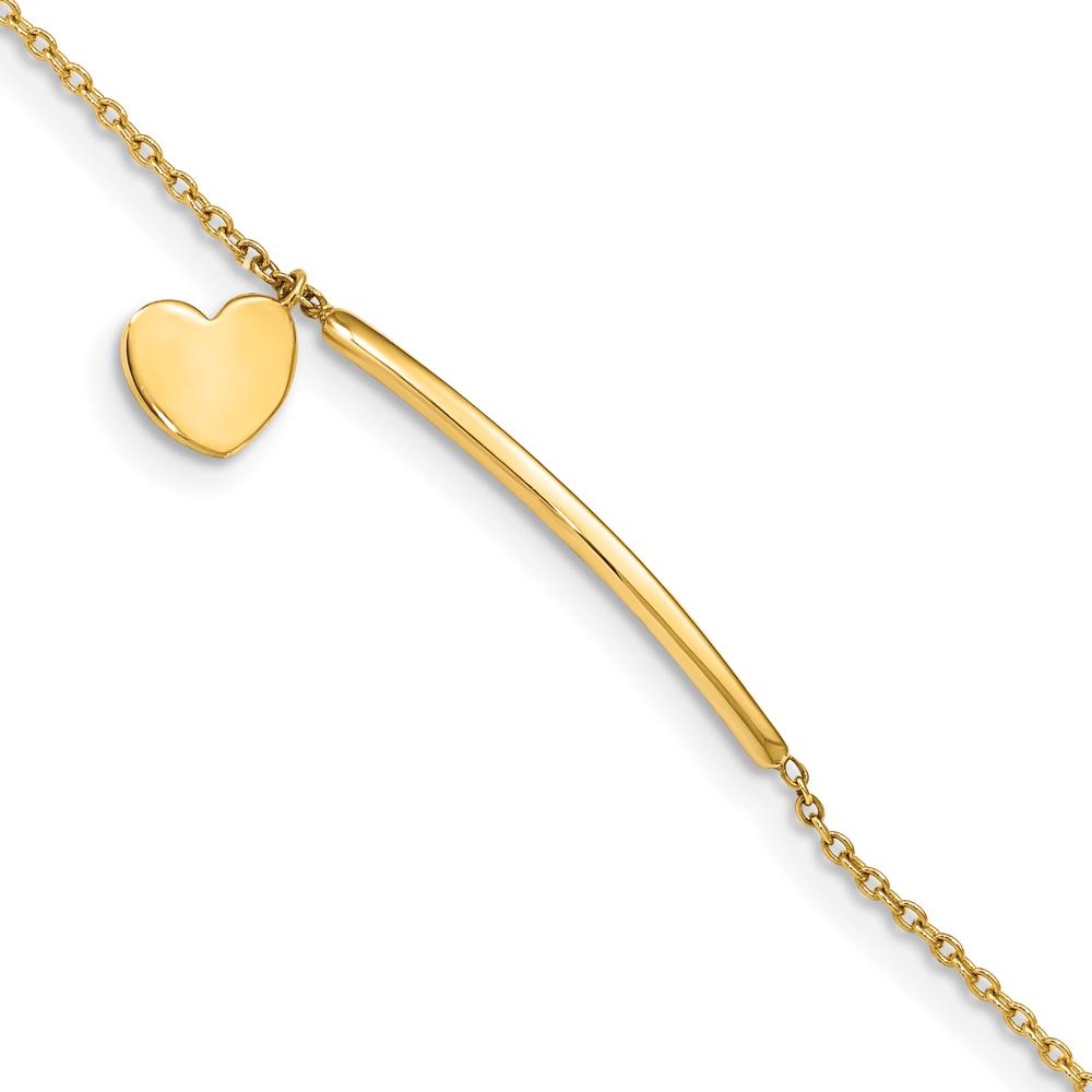 14K Yellow Gold Polished Heart Dangle and Bar Bracelet for Children - Adjustable 5.5" Length with 0.5" Extender by Oro Pregiato