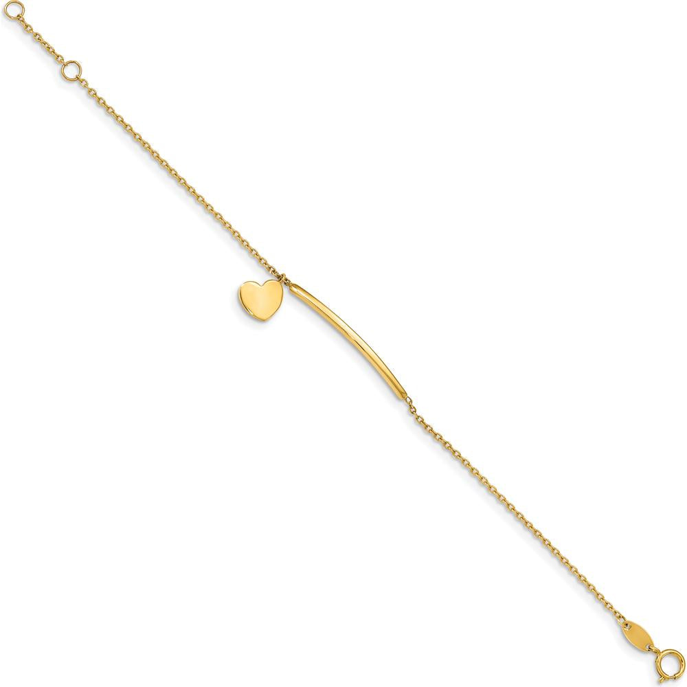 14K Yellow Gold Polished Heart Dangle and Bar Bracelet for Children - Adjustable 5.5" Length with 0.5" Extender by Oro Pregiato