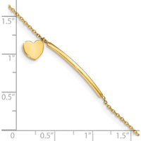 14K Yellow Gold Polished Heart Dangle and Bar Bracelet for Children - Adjustable 5.5" Length with 0.5" Extender by Oro Pregiato