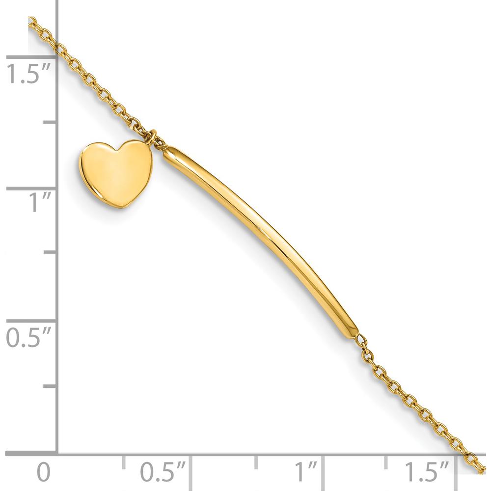 14K Yellow Gold Polished Heart Dangle and Bar Bracelet for Children - Adjustable 5.5" Length with 0.5" Extender by Oro Pregiato