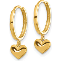 14K Yellow Gold Polished Heart Dangle Huggie Hoop Earrings - Elegant and Timeless Design by 0