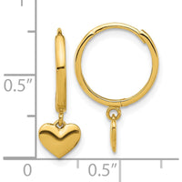 14K Yellow Gold Polished Heart Dangle Huggie Hoop Earrings - Elegant and Timeless Design by 0