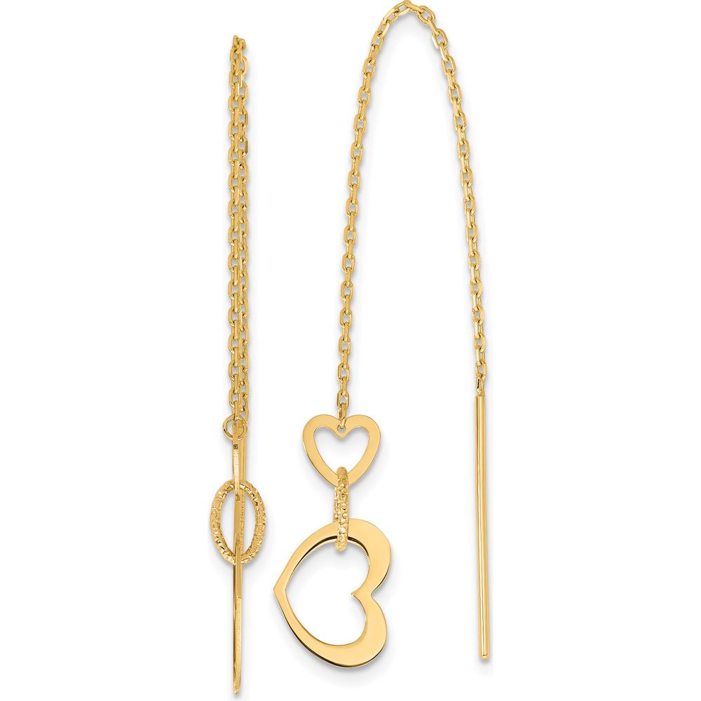 14K Yellow Gold Polished Heart Dangle Threader Earrings by 0