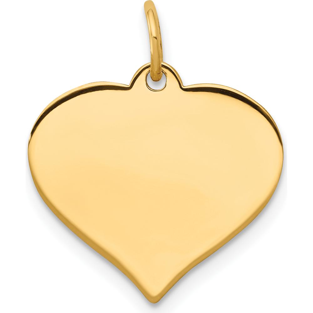 14K Yellow Gold Polished Heart Disc Charm - Engravable Personalized Pendant by Oro Pregiato