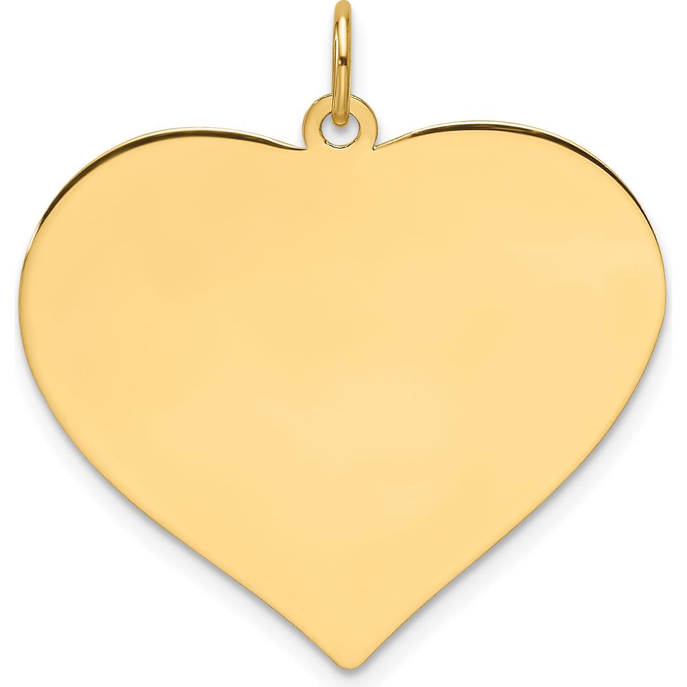 14K Yellow Gold Polished Heart Disc Charm - Engravable Personalized Pendant by Oro Pregiato