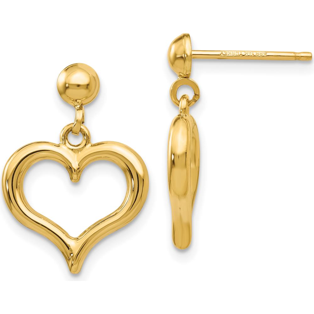 14K Yellow Gold Polished Heart Drop Earrings - Elegant Dangle Design by Oro Pregiato