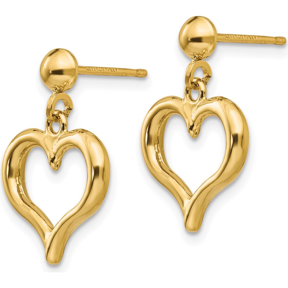 14K Yellow Gold Polished Heart Drop Earrings - Elegant Dangle Design by Oro Pregiato