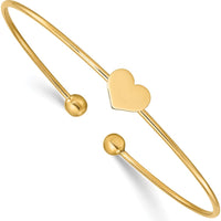 14K Yellow Gold Polished Heart Flexible Oval Bangle Bracelet by Oro Pregiato