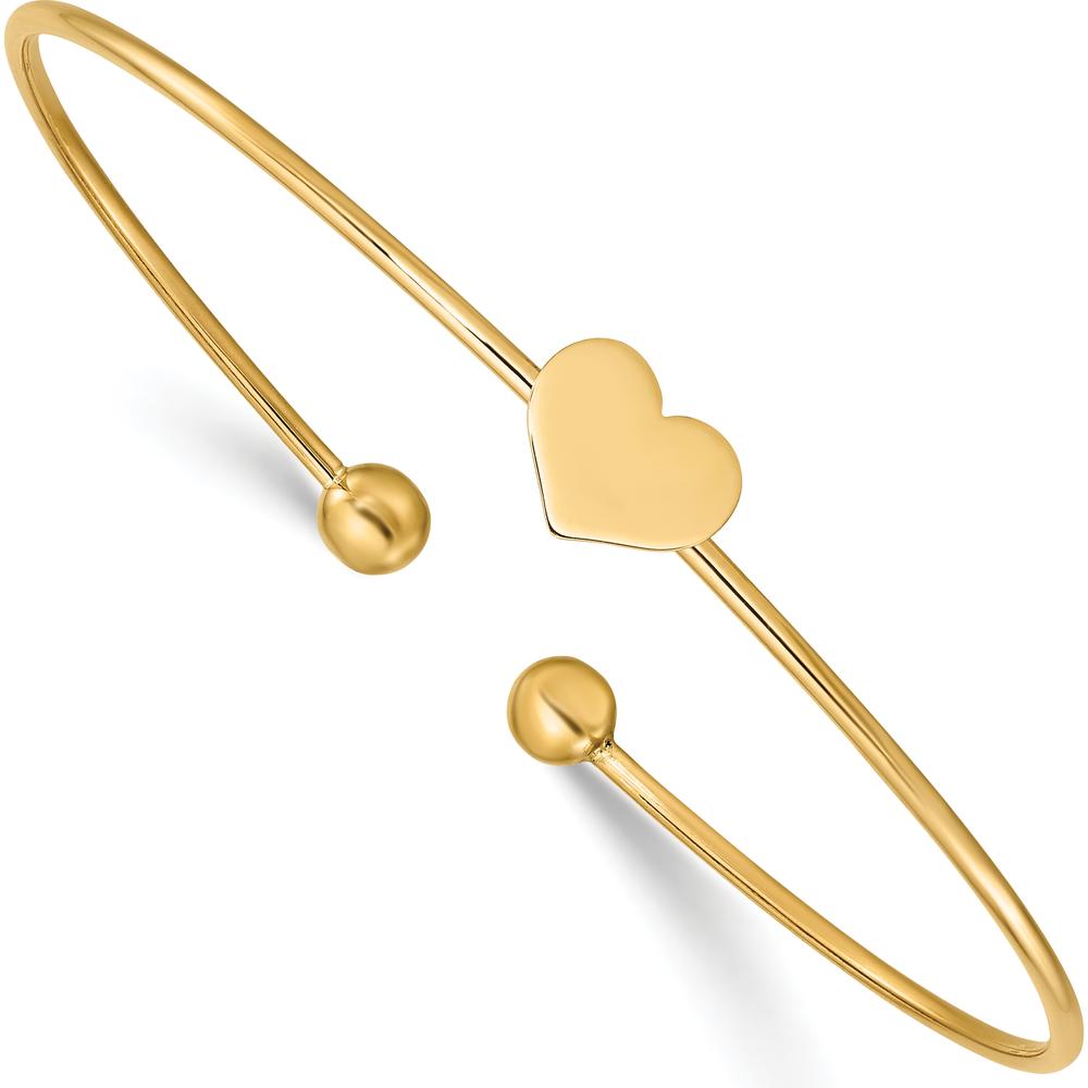 14K Yellow Gold Polished Heart Flexible Oval Bangle Bracelet by Oro Pregiato