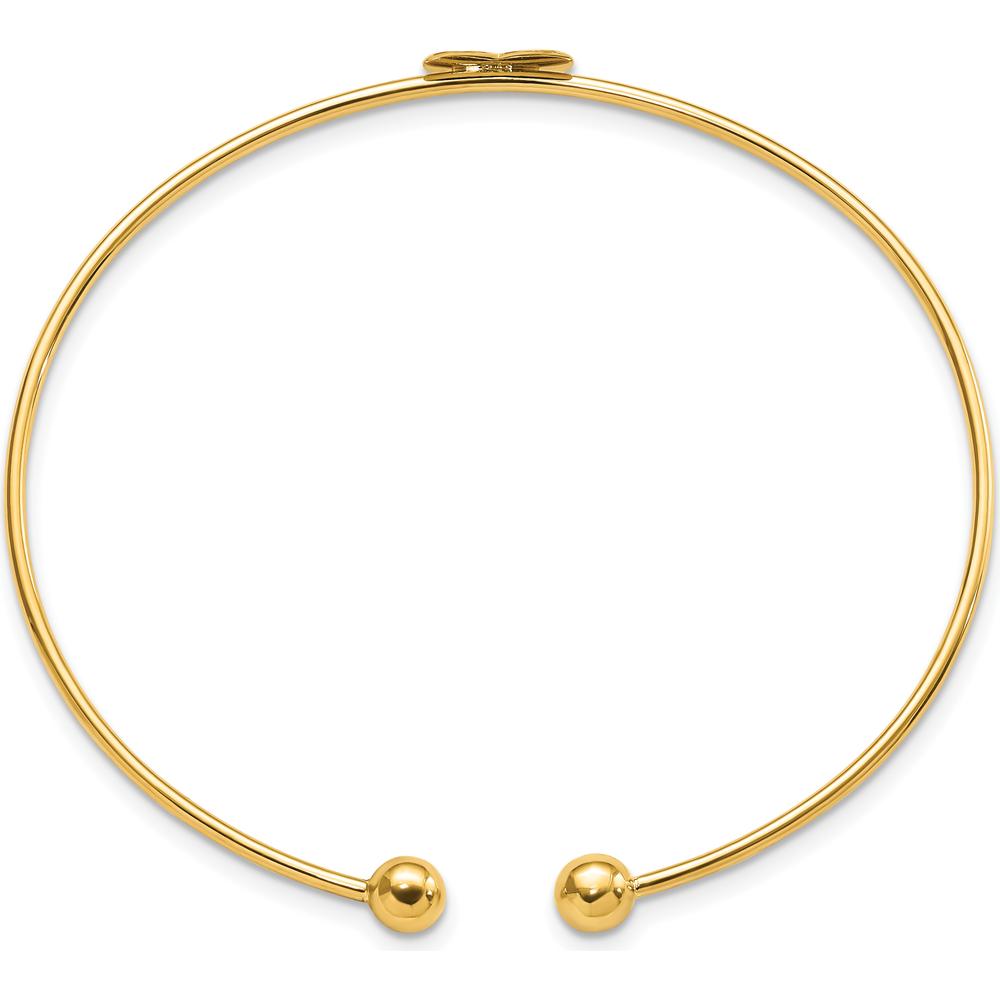14K Yellow Gold Polished Heart Flexible Oval Bangle Bracelet by Oro Pregiato