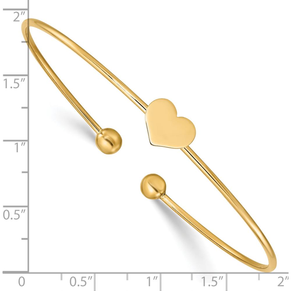 14K Yellow Gold Polished Heart Flexible Oval Bangle Bracelet by Oro Pregiato