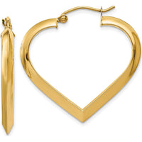 14K Yellow Gold Polished Heart Hoop Earrings - 28mm Length by 0