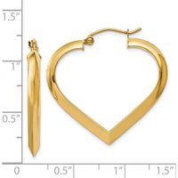 14K Yellow Gold Polished Heart Hoop Earrings - 28mm Length by 0