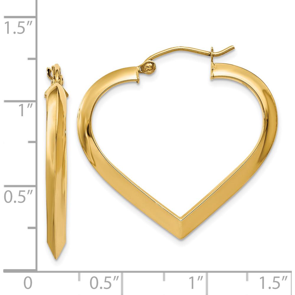14K Yellow Gold Polished Heart Hoop Earrings - 28mm Length by 0
