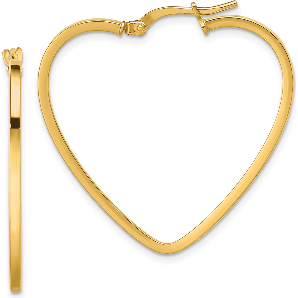 14K Yellow Gold Polished Heart Hoop Earrings - 33mm Length by 0