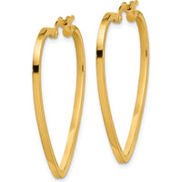 14K Yellow Gold Polished Heart Hoop Earrings - 33mm Length by 0