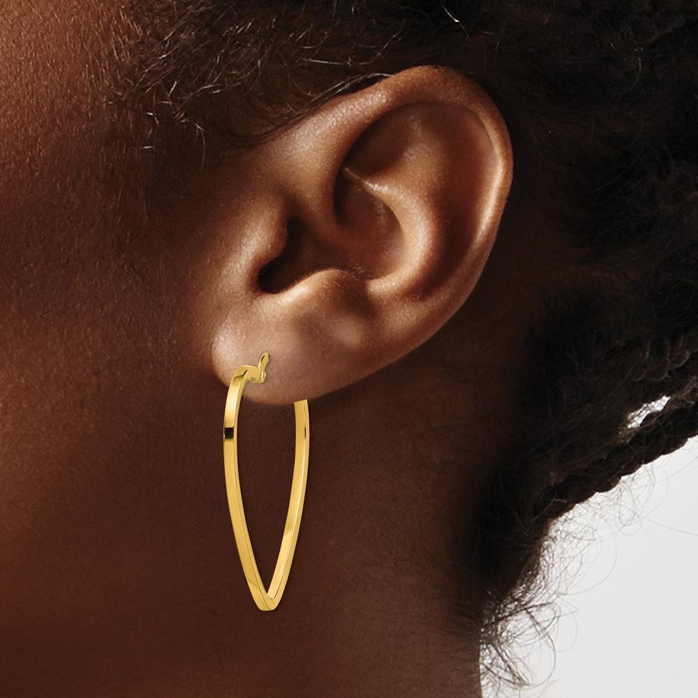14K Yellow Gold Polished Heart Hoop Earrings - 33mm Length by 0