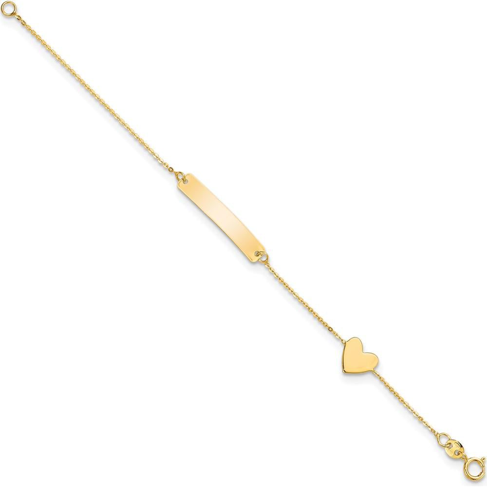 14K Yellow Gold Polished Heart ID Bracelet with Cable Chain - 5.5 inches by Oro Pregiato