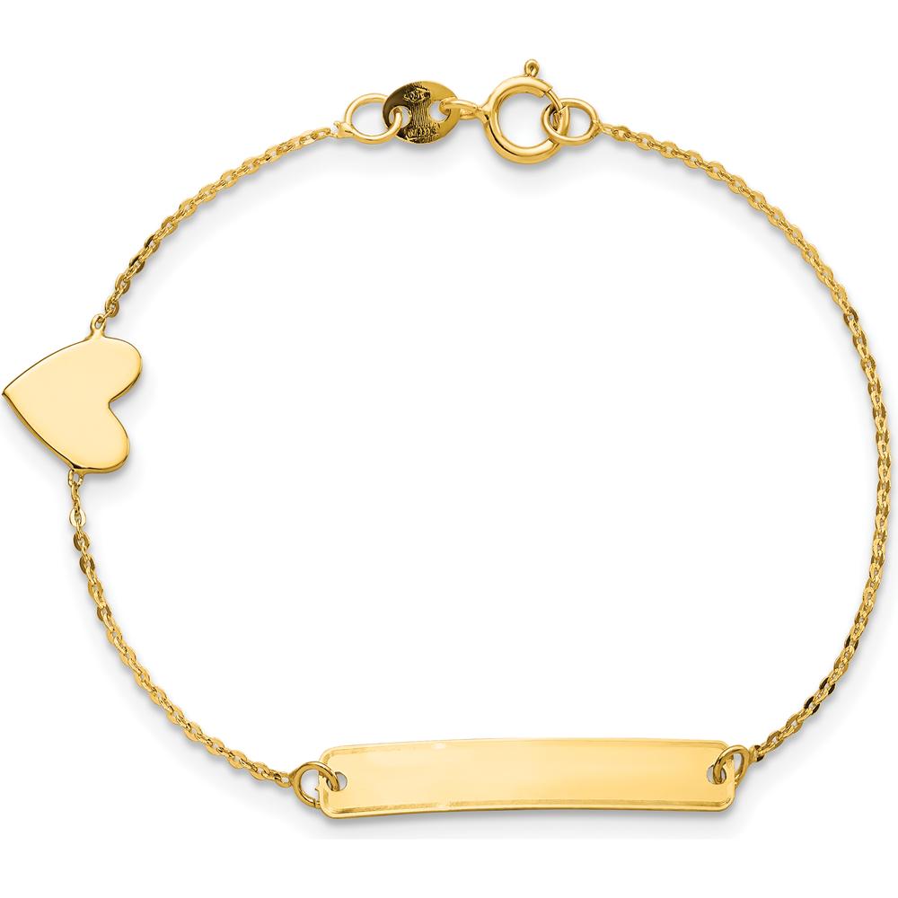 14K Yellow Gold Polished Heart ID Bracelet with Cable Chain - 5.5 inches by Oro Pregiato
