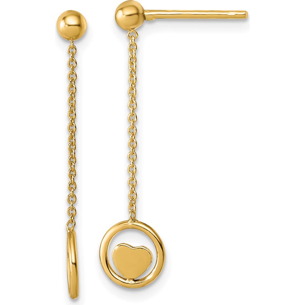 14K Yellow Gold Polished Heart in Circle Drop Earrings - 30mm Length by 0