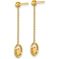 14K Yellow Gold Polished Heart in Circle Drop Earrings - 30mm Length by 0